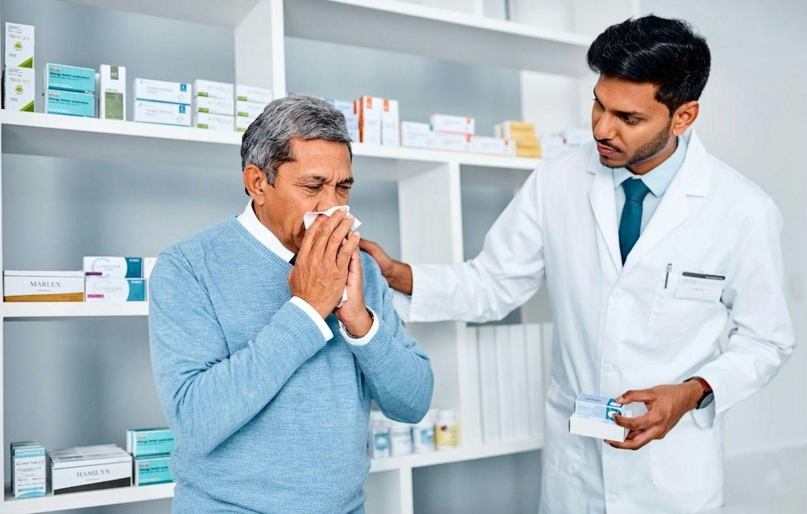 patient with the flu and pharmacist