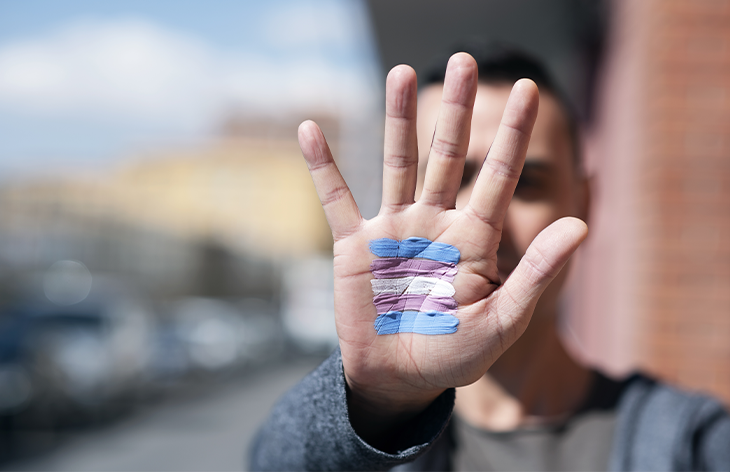 transgender hand with flag paint