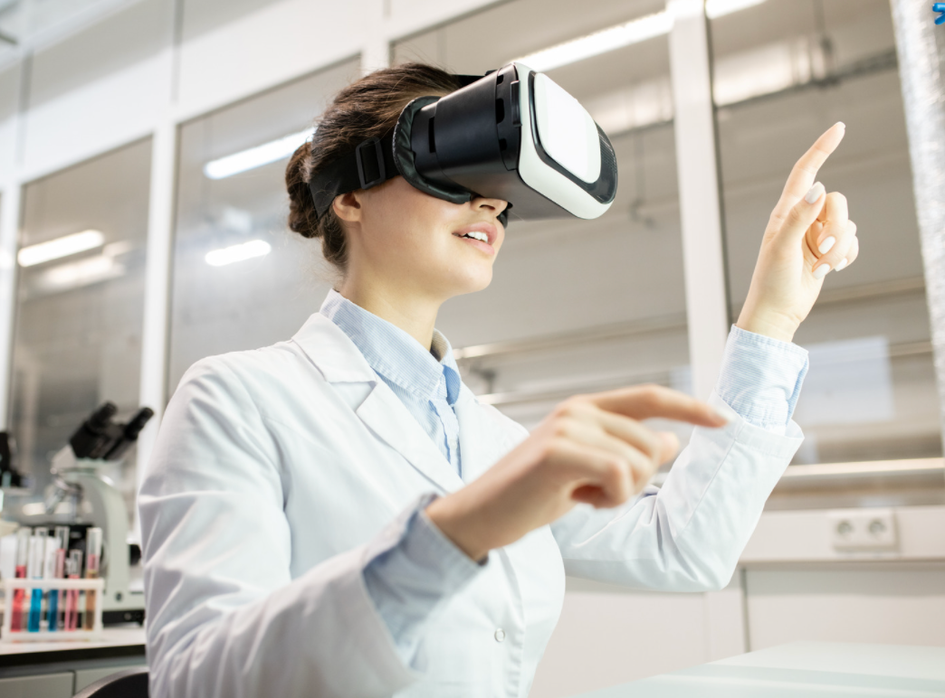 virtual reality headset on pharmacist