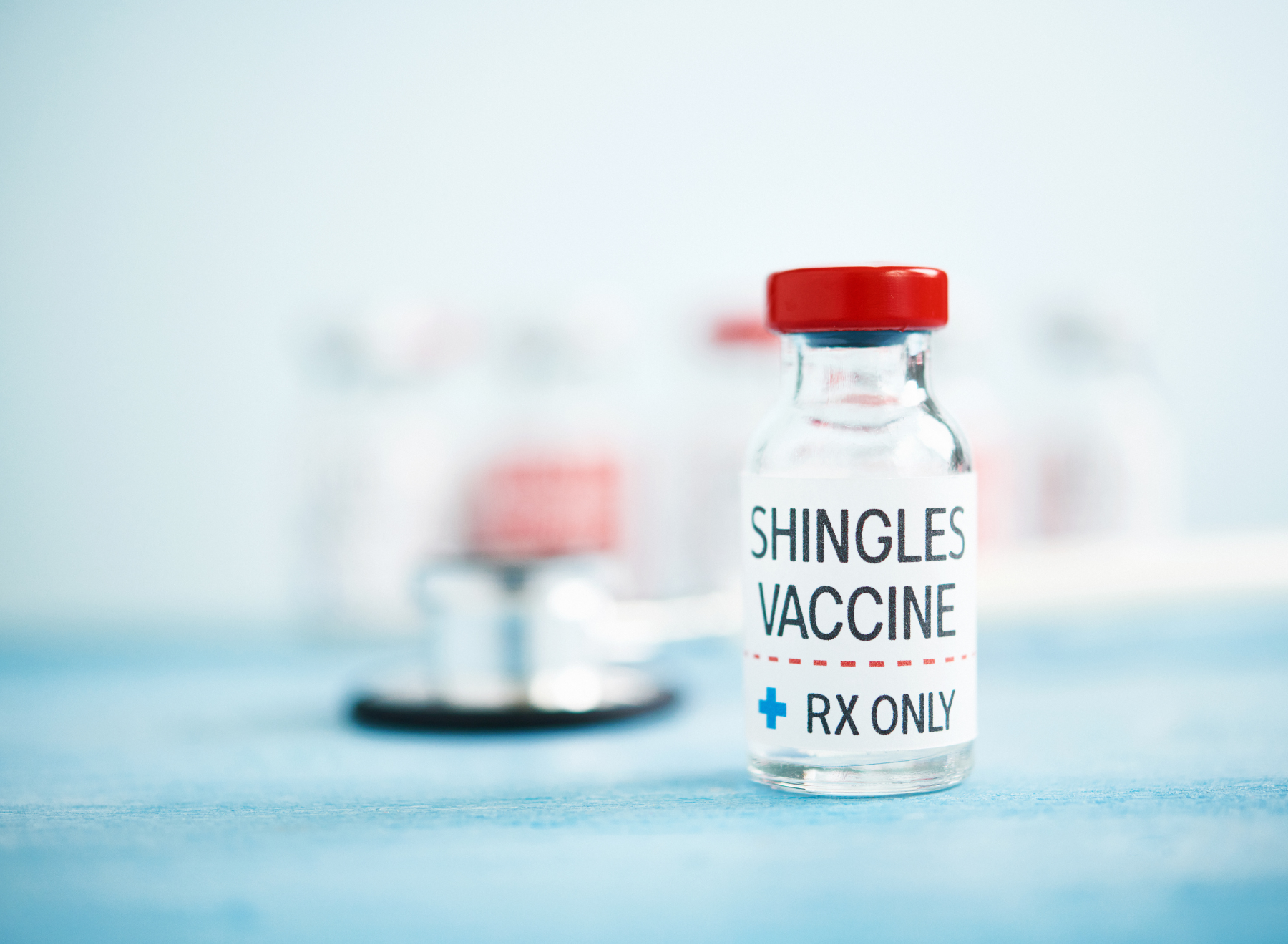 vial of shingles vaccine on the counter