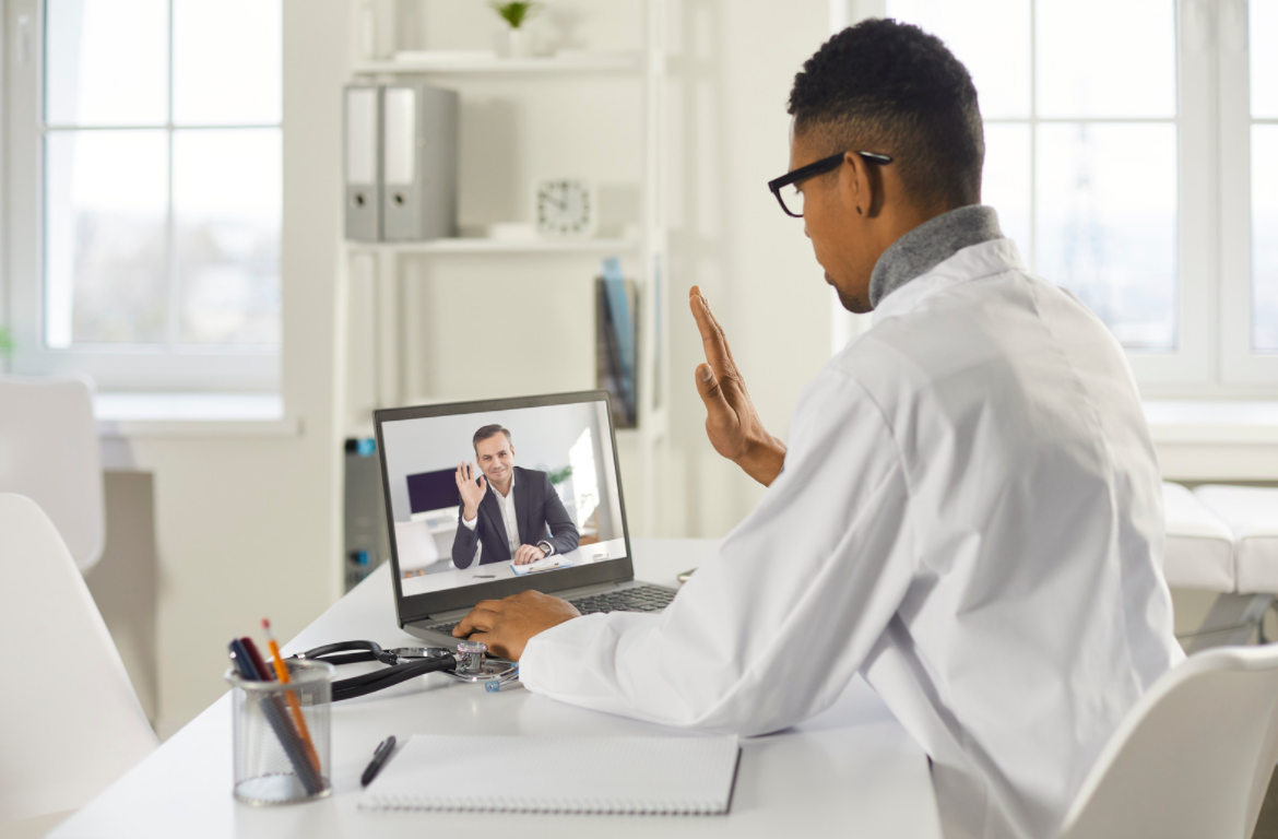 telehealth icons on screen with provider